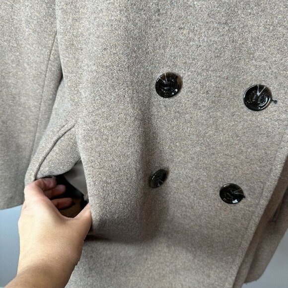 CALVIN KLEIN Wool Blend Pea Coat Double Breasted Spread Collar Beige Oat Size 0X - Picture 6 of 13